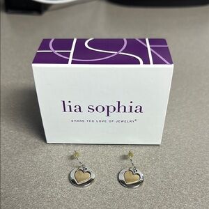 Lia Sophia Silver and Gold Heart Earing Set